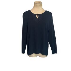 Liz Claiborne navy 3/4 sleeves knit sweater size Large